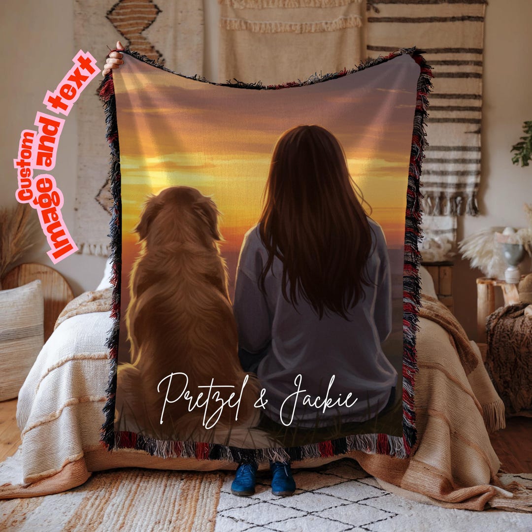 Personalized Dog Memorial Photo Blanket, Custom Pet Name Tapestry, Dog ...
