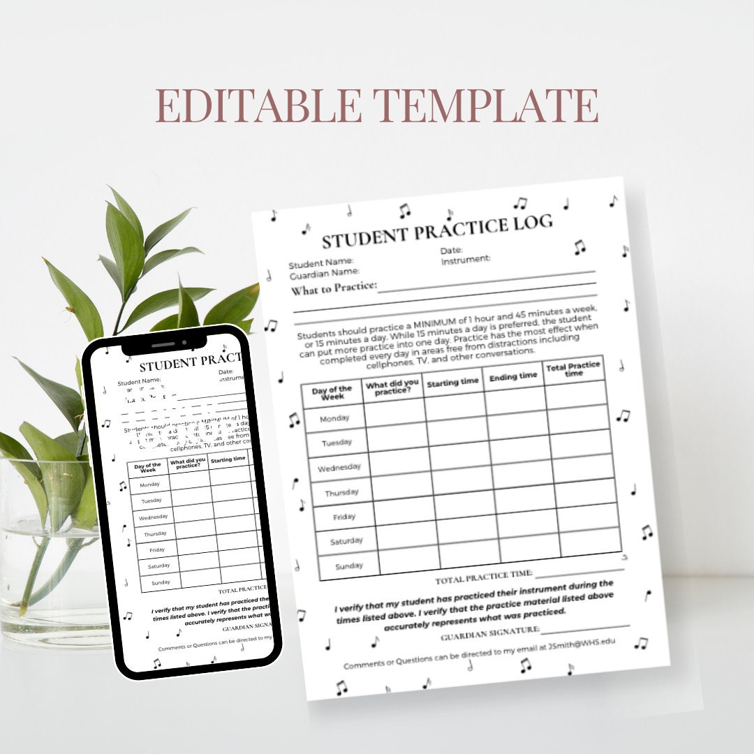 Practice Log - Digital Template - Etsy