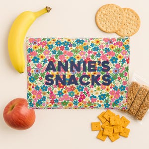 Back-to-School Personalized Snack Pouch | Ditsy Floral Custom Name Bag | Reusable Zipper Pouch for Kids, Daycare, or Preschool