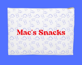 Personalized Kids Snack Pouch | Reusable Snack Pouch | Custom Name Custom Sport Snack Pouch Gift for Kids | Gift for New Mom Dinosaur Lover
