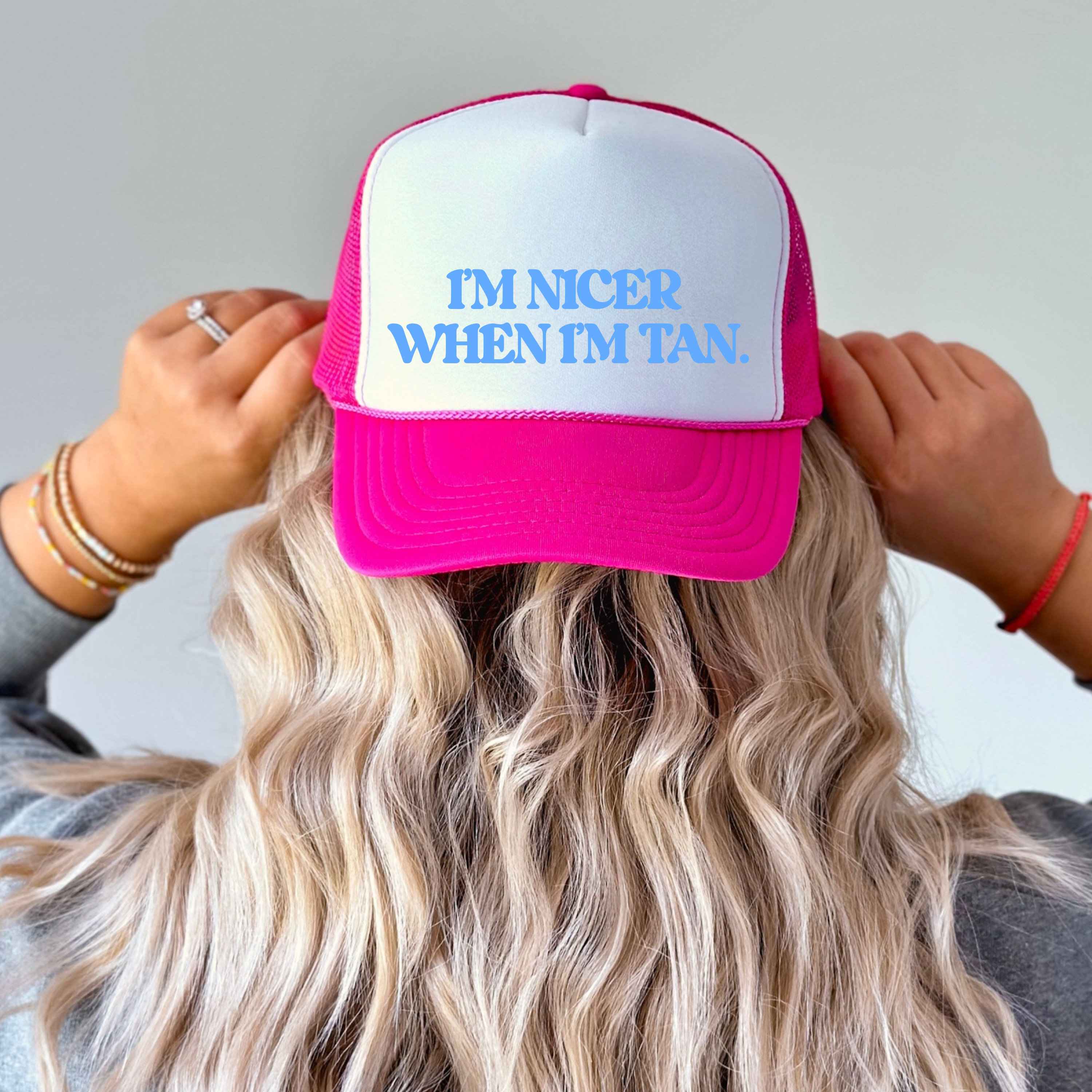 I'm Nicer When I'm Tan Pink Neon Trucker Hat | Sorority Trucker Hat | Funny Trucker Hat | Beach Lover Gift | Summer Lover Gift