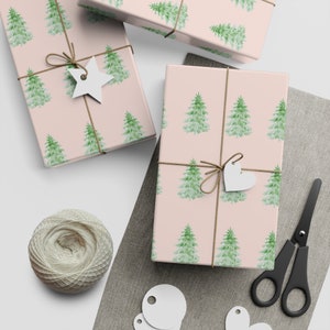 Christmas Tree Wrapping Paper, Christmas wrapping paper, Gift wrap, Pink Christmas Tree, Holiday wrapping paper Xmas, pink wrapping paper