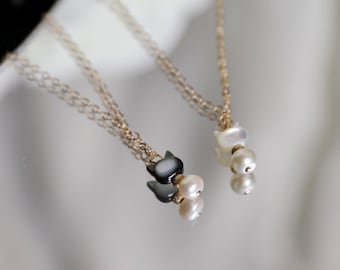 14K Gold Filled Freahwater Cat Necklace / Hand Curved mother of pearl / Cat Necklace for women or girl / Holiday gift / Cat Lover