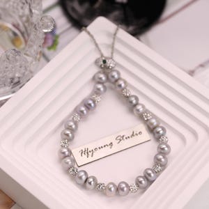 Crystal Grey Akoya Freshwater Pearl & Pavé Crystal Bracelet – Timeless Elegance Adjustable Bracelet / Christmas Gift for her/ Wedding gift /