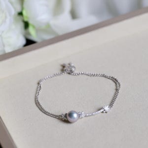 Love Knot Pearl Bracelet 9-10mm Sterling Silver Chain-Elegant Adjustable Bracelet / Christmas Gift for her/ Wedding gift /