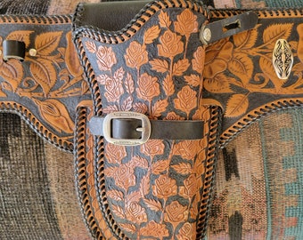 FANCY hand-made leather Western gunbelt and holster