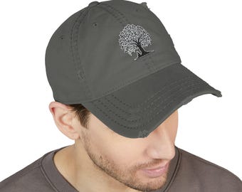Bodhi Baum bestickte Dad-Hut, Distressed Vintage-Kappe, achtsame Streetwear, Zen-inspiriertes spirituelles Geschenk