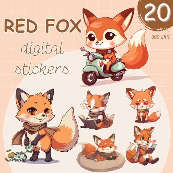 fox digital stickers, fox goodnotes stickers, tasks, emotions, emoji, note stickers, ipad stickers, standout, PNG,panner