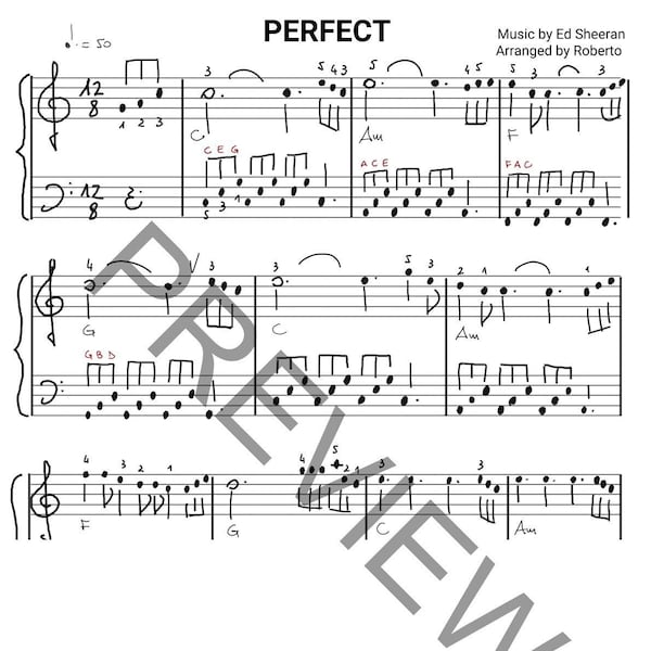 Perfect by Ed Sheeran, handmade easy piano music sheet PDF https://youtu.be/3rqk8f4WqSI?feature=shared