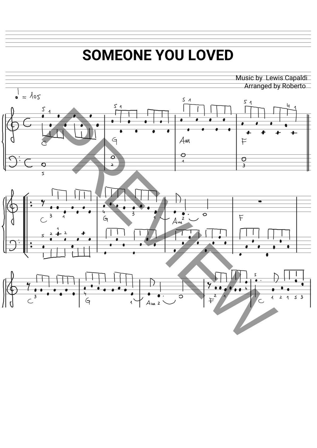 Someone You Loved by Lewis Capaldi, Handmade Easy Piano - Main Image