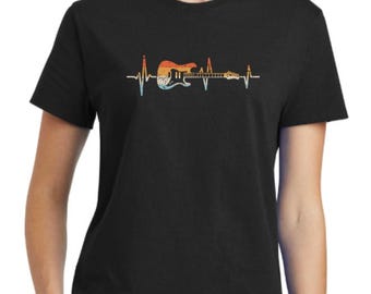 Women's Guitar Sunset Heartbeat Tee Shirt - Choose your print, color and size!