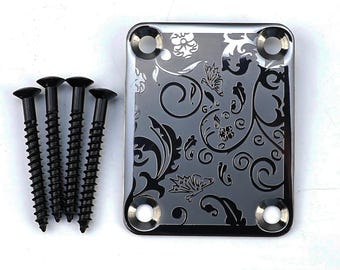 Stainless Steel Engraved Neck Plate 64mm x 52mm - Black, Chrome, Gold