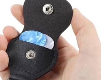 Black Leather Keychain Guitar Pick Holder