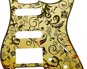Fender Strat 11 Hole Stainless Steel Engraved Pickguard H/S/S, Back & Neck Plate - Black, Chrome, Gold