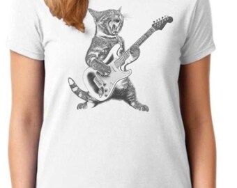 Women's Cat Guitar Tee Shirt - Choose your color and size!