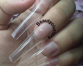Coffin Clear XL nail tips in Box| Half cover | No C Curve