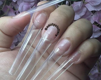 Coffin 3XL Clear nail tips in Box| Half cover | No C Curve