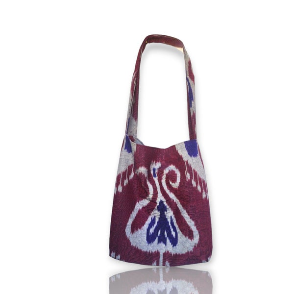 Ikat Tote bag Medium size tote silk and cotton Ikat handbag with lining and inner pocket Ethnic folk Art Woven Ikat handmade bag