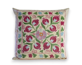 Cotton Handmade Suzani Pomegranate Cushion Cover