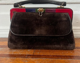 ROBERTA DI CAMERINO Vintage 60s Rare Italian Designer Handbag Purse Velvet Brown