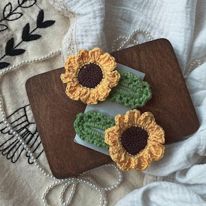 Set of 2 Crochet Sunflower Hair Clips – Handmade Hair Accessories – Yellow Flower Hair Pins – Boho Hair Clip – Summer Clip–Cute Hair Jewelry