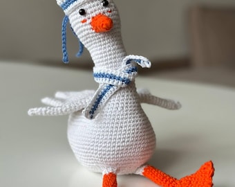 Crochet Goose Plush Toy, Cotton Amigurumi Goose, Handmade Stuffed Animal, Nursery Decor
