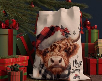 Bolsa de lona - Bolsa de regalo navideña con diseño de vaca de las Tierras Altas