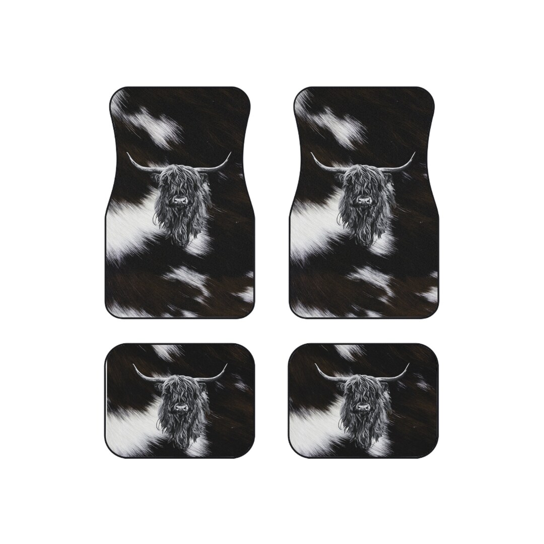 Cowhide Highland Cow Car Mats set of 4 Etsy