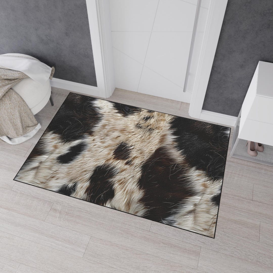 Rustic Cowhide Print Pattern Heavy Duty Floor Mat - Durable Indoor ...