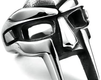 Silver MF DOOM Ring - Steel DR Doom Ring - Villain Mask Ring for men - mens silver gladiator ring - rapper ring - kanye west - Rap Snitches