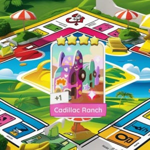 Cadillac Ranch 4 Stars set 17 – Monopoly GO Sticker – Summer Escape