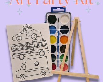 Rescue Vehicles Art Party Kit for 6 to 12 Guests, All-In-One Birthday Activity Box