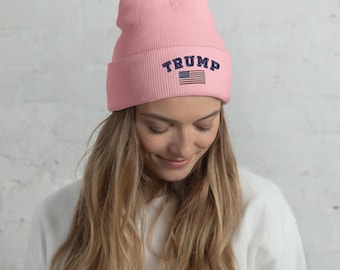 Pink Trump / Flag / Embroidered Cuffed Beanie