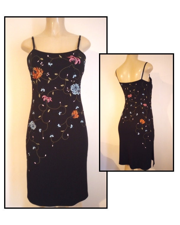 BCBG Maxazria Black Floral Embroidered Dress Vintage Strap Elegant Dress Thrift Evening Dress Classy Casual Party Size M Etsy