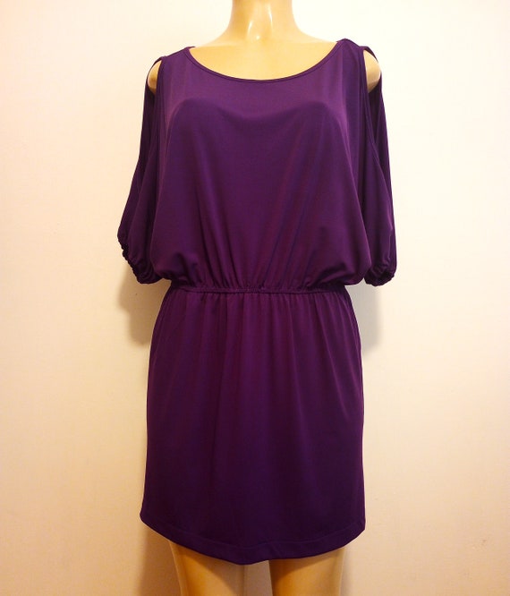 Johnny Martin Purple Dolman Sleeves Dress. Vintage Clothing for Women. Thrifted Mini Dress. Elastic Waist. Size Small. Etsy
