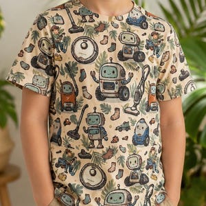 Boys Robot T-Shirt, All-Over Print Tee, Ages 3-7