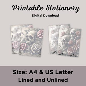 Gothic Skull Stationery Set - Printable Letter Writing Paper - Digital Download