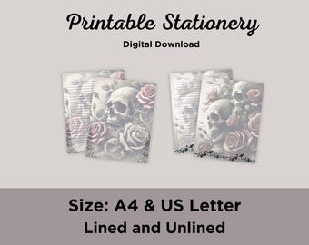 Gothic Skull Stationery Set - Printable Letter Writing Paper - Digital Download