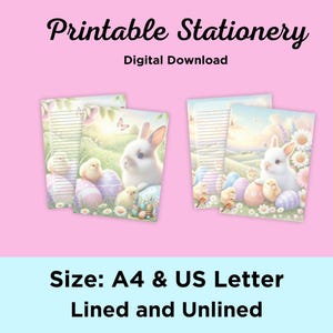 Juego de papelería imprimible con pollitos y conejos de Pascua / Papel de carta de primavera en tonos pastel