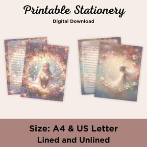 Papelería Elven Maiden - Papel de escritura floral de fantasía - Set imprimible con y sin raya