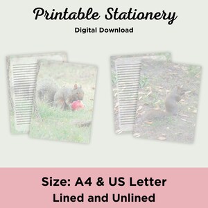 Squirrel Themed Printable Stationery | Woodland Writing Paper | Digital Download | Lined & Unlined Pages