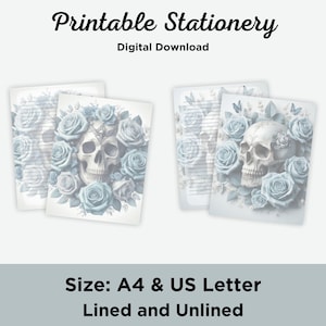 Skulls and Roses Stationery Set - Gothic Floral Writing Paper  - Printable Letter Writing Paper - Digital Download