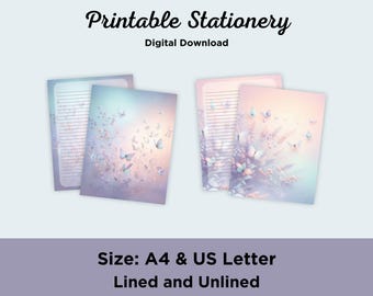 Papeterie papillon pastel - Papier à lettres fantaisiste - Ensemble imprimable avec et sans doublure