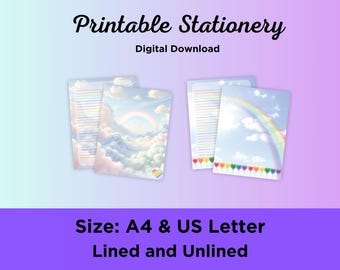Rainbow Digital Stationery Set | Printable Letter & A4 Paper