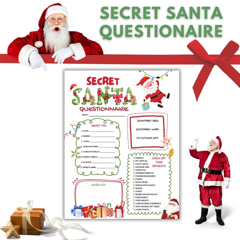 Secret Santa Questionnaire Christmas Party Holidays Surprise Present