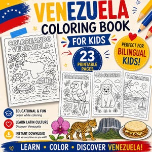 Spanish Coloring Book for Kids | Venezuela Coloring Pages PDF | Printable Activity Book | Latin Culture Kids Activity | Homeschool Printable