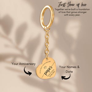 Portachiavi a forma di cuore per il primo anniversario di carta - Regalo con nomi e data personalizzati - Portachiavi per anniversario di carta - Regalo con nomi e data incisi personalizzati