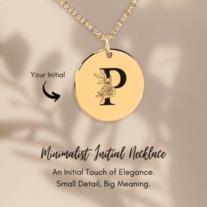 Collar con inicial floral P: colgante con letra grabada personalizada, joyería con monograma personalizado, regalo elegante para ella, collar con nombre personalizado