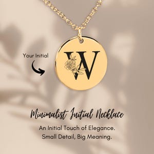 Collar con inicial floral W: colgante con letra grabada, grabado personalizado en la parte posterior, joyería personalizada, regalo elegante para ella, dije con monograma
