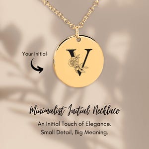 Collar con inicial floral V - Colgante de letra personalizado - Collar con inicial V personalizado - Elegante collar floral V - Collar para ella